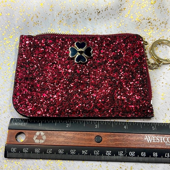 Kate spade wristlet Odette wallet coin purse glitter maroon Gold keychain - Picture 6 of 9